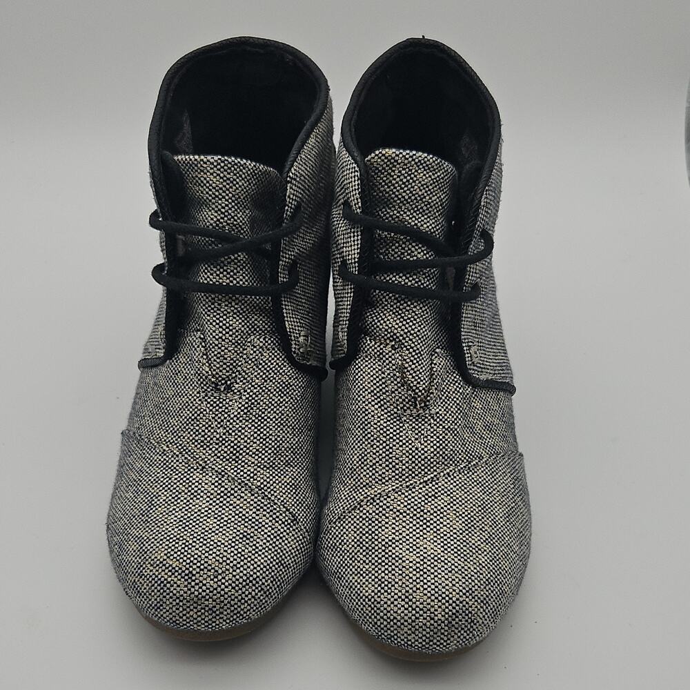 TOMS Desert Wedge Canvas Ankle Booties Gray Navy Metallic Tweed Women's Size 8 - Picture 2 of 8